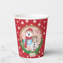 Vasos De Papel Oso polar y Navidades rojos y rosados de muñeco de