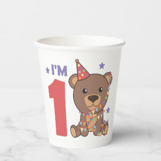 Vasos De Papel Oso Por Primer Cumpleaños Para Niños De 1 Año Pa
