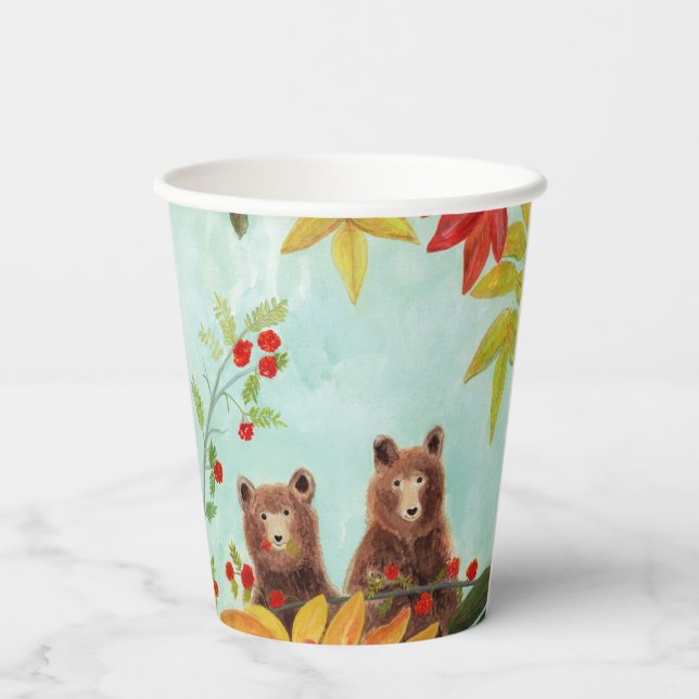 Vasos De Papel Osos marrones comiendo bayas rojas (Reverso )