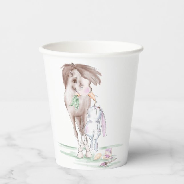 Vasos De Papel Oster Party mit Pferd und Osterhase, pappgeschirr (Anverso)