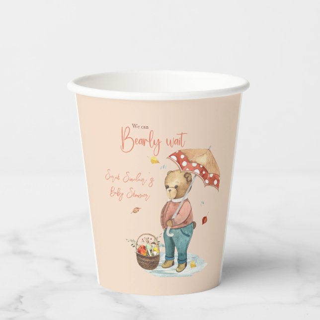 Vasos De Papel Otoño Oso Baby Shower Paper taza, tazas de oso (Anverso)