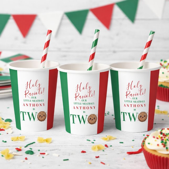 Vasos De Papel Our Little Meatball is Turning Two Birthday Party  (Our Little Meatball is Turning Two Birthday Party Paper Cups)