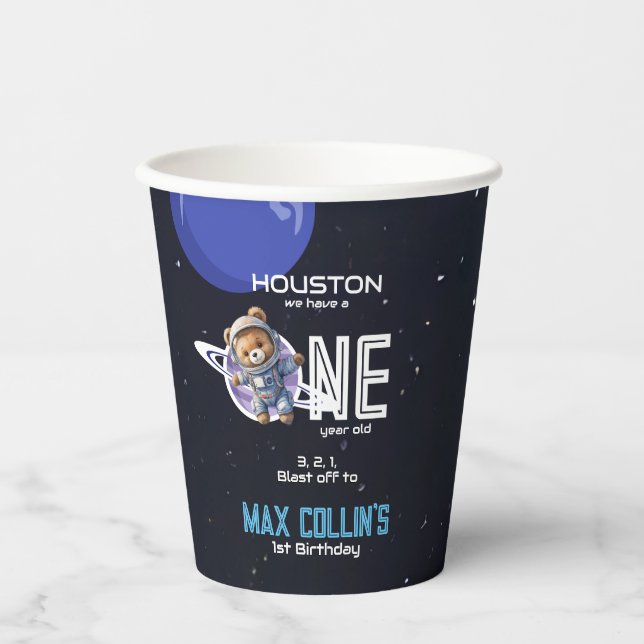 Vasos De Papel Outer Space Astronaut 1st Birthday (Anverso)