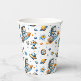 Vasos De Papel Outer Space Astronaut Cat Festive Galaxy Pattern