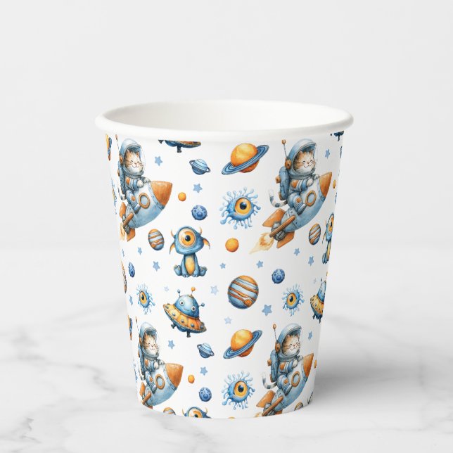 Vasos De Papel Outer Space Astronaut Cat Festive Galaxy Pattern (Anverso)