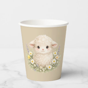 Vasos De Papel Ovejas caprichosas y flores silvestres para un enc