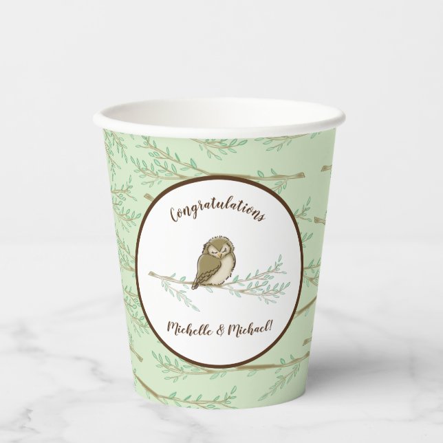 Vasos De Papel Owl Baby Shower Woodland (Anverso)