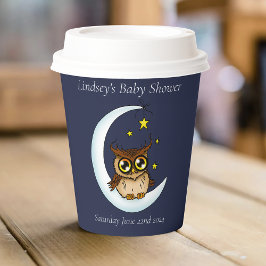 Vasos De Papel Owl Moon Blue Cute Stars Baby Shower