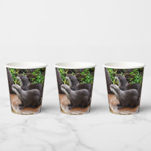 Vasos De Papel **"Paciencia por el agua: Dos pequeñas nutrias gri