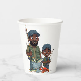 Vasos De Papel Padre e hijo afroamericanos pescando