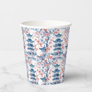 Vasos De Papel Pagoda china acuarela con flores de cerezo (5)