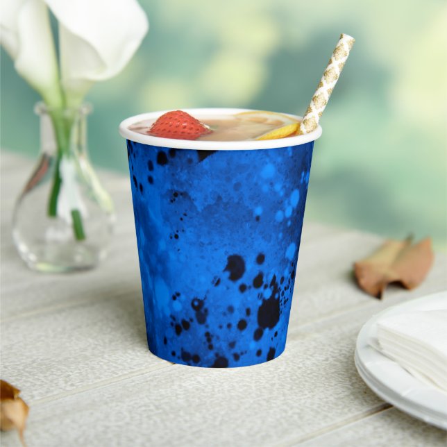 Vasos De Papel Paint Splatt Effect Blue & Black (in situ)