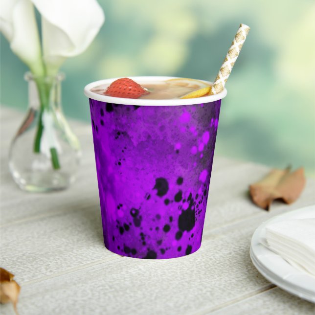 Vasos De Papel Paint Splatt Effect Purple & Black (in situ)