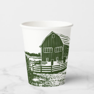 Vasos De Papel Paisaje campestre estilo madera casa de campo