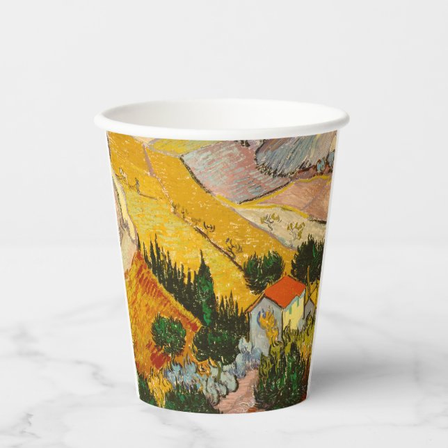 Vasos De Papel Paisaje con House y PloughmaVincent van Gogh (Anverso)
