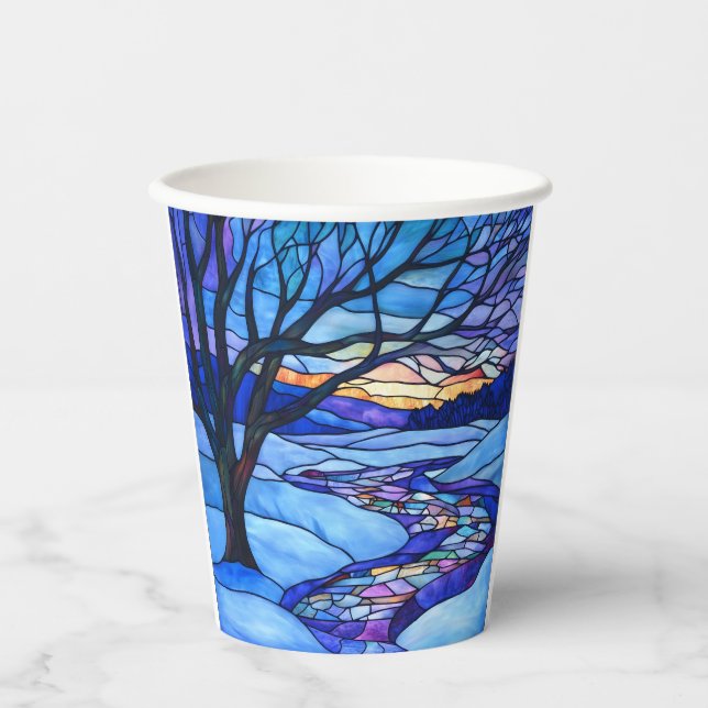 Vasos De Papel Paisaje de invierno de vidrio templado (Anverso)