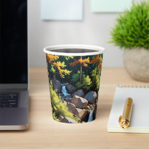 Vasos De Papel Paisaje de la cascada de Serene Mountain