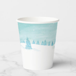 Vasos De Papel Paisaje De La Selva De Invierno Con Árboles Spruce