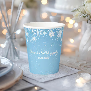 Vasos De Papel Paisaje Invernal Copo de Nieve Azul