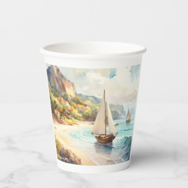 Vasos De Papel Paisaje marítimo y velero (Anverso)