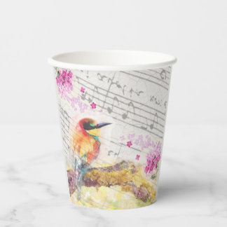 Vasos De Papel Pájaro de cosecha en la descomposición de las flor