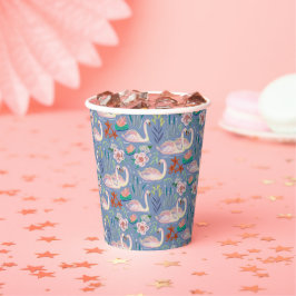 Vasos De Papel Pájaros de cisne Patrón Azul Botánico Floral