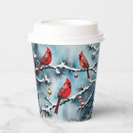 Vasos De Papel Pájaros del cardenal rojo en Navidades de ramas ne