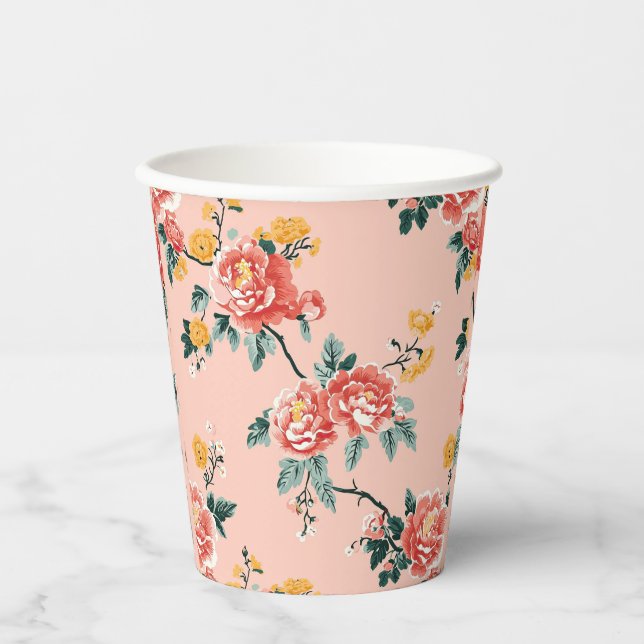 Vasos De Papel Pale Pink Chinoiserie Floral (Anverso)