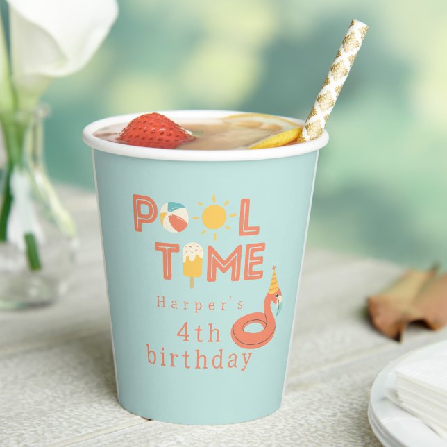 Vasos De Papel paleta de flamenco de verano para fiesta de cumple (pool time birthday pool party flamingo sun popsicle beach ball paper cup party products)