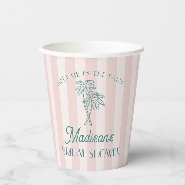 Vasos De Papel Palm rosa Primavera Pastel Beach Ducha de novias (Anverso)