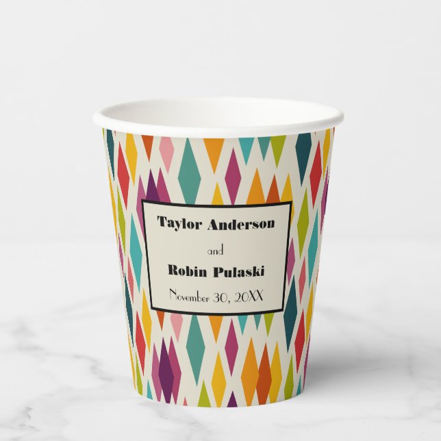 Vasos De Papel Palm Springs Diamonds Boda moderno de medio siglo (Anverso)