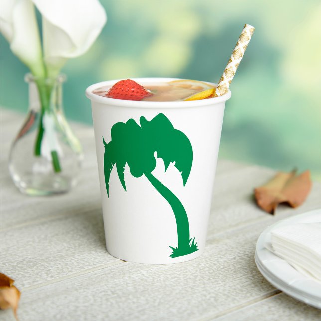 Vasos De Papel Palm Tree Tropical Silhouette Green Island Beach (Subido por el creador)