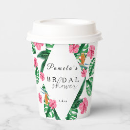 Vasos De Papel Palm Tropical Watercolor Ducha Geométrica de Novia