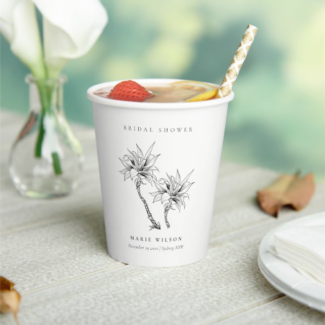 Vasos De Papel Palmas tropicales Black White Sketch Bridal Shower (in situ)