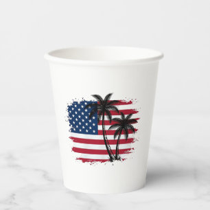Vasos De Papel Palmera Bandera Americana Patriótica Arte Vectoria