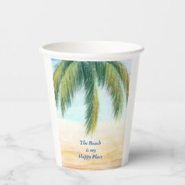 Vasos De Papel Palmera en un día soleado en la playa