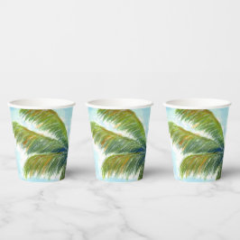 Vasos De Papel palmera tropical Beach en un día soleado