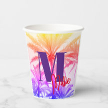 palmera tropical de verano en neón retro 80