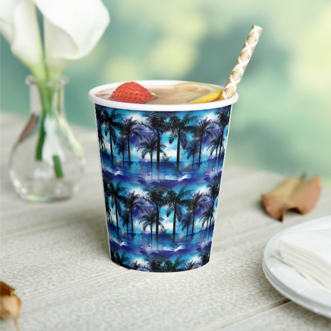 Vasos De Papel Palmeras amorosas - Blue Purple Tropical Beach Mug (in situ)