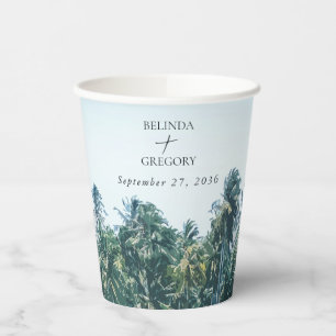 Vasos De Papel Palmeras Tropicales y Boda de Destino de Playa