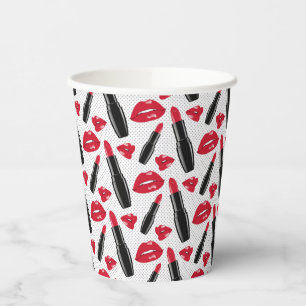 Vasos De Papel Palo De Labios Y Labios Patrón De Punto De Polka