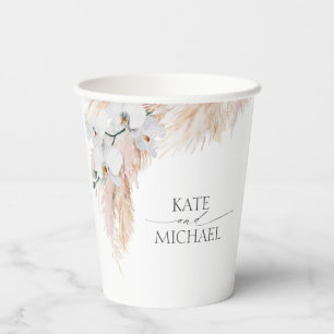 Vasos De Papel Pampas Rosa Grass Orquídeas Blancas Tropicales Ex