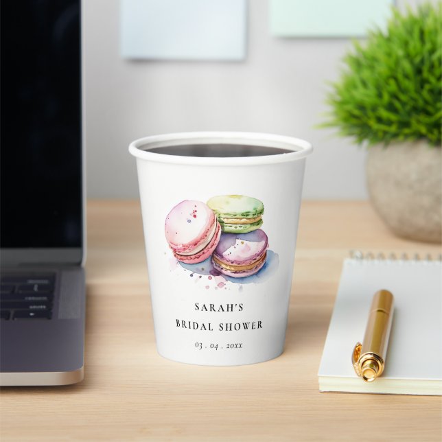 Vasos De Papel Panadería de Macarons Franceses en Acuarela Desped (in situ)