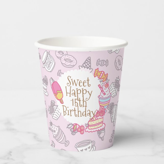 Vasos De Papel Panadería dulce y bebidas rosadas (Anverso)