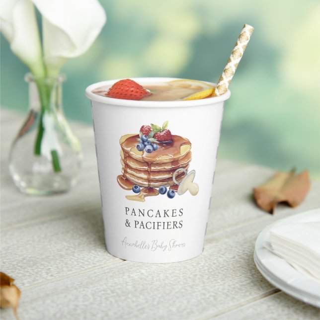 Vasos De Papel Pancakes & Pacifiers Gray Gingham Baby Shower (in situ)