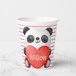 Vasos De Papel Panda Chica con corazones Valentine Birthday
