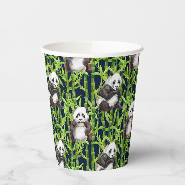 Vasos De Papel Panda Con Patrón De Acuarela De Bambú (Izquierda)