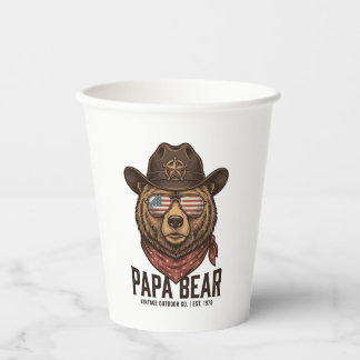 Vasos De Papel Papa Bear Cowboy Bear Patriotic Vintage Vector Des