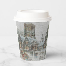 Vasos De Papel Papá Noel de antaño con niños frente a una iglesia