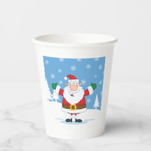 Vasos De Papel Papá Noel en un paisaje invernal nevado